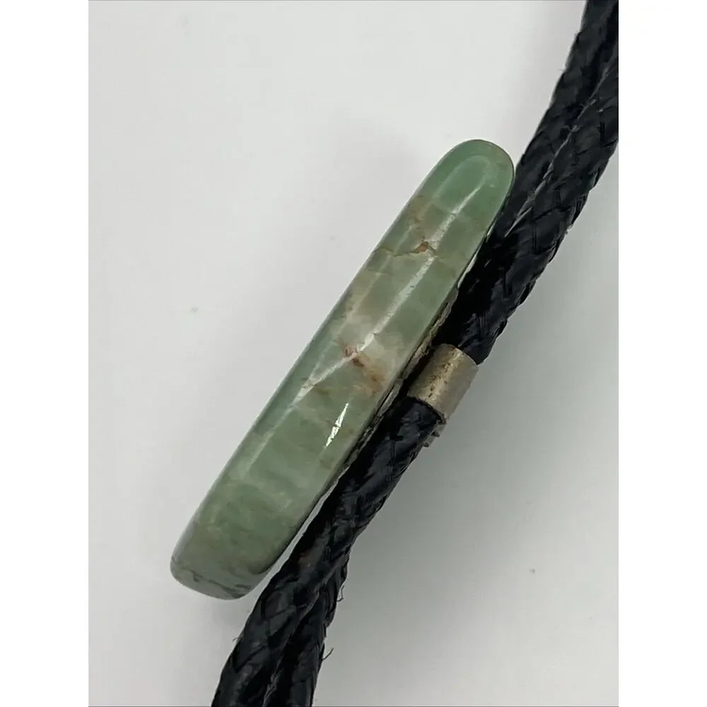 Green Aventurine Gemstone Slider Tie Braided Black Cord and Polished Stone 36